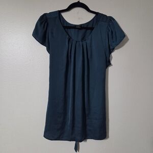 Ann Taylor Top Size 18 Short Sleeve Tie Back Satin Turquoise